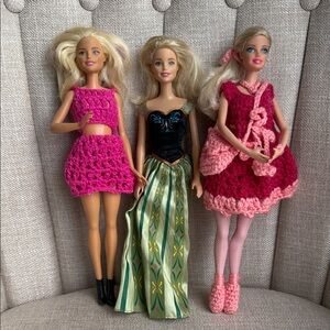 Set of Three Fashion Dolls with Pink and Green Outfits